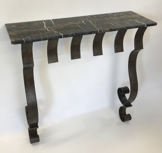 Wrought Iron Michael Console In Brown Bronze Finish With Brown Marble Top (T4844)