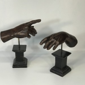 Pair Of Remarkable Carved Wood Italian Hands On Modern Wooden Bases (T5030)