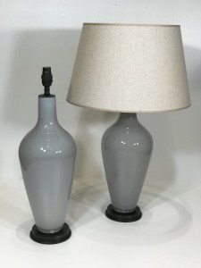 Pair Of Light Grey 'standard' Glass Lamps On Dark Bronze Brass Bases (T5075)