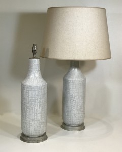 Pair Of Large 'broken' Glaze Ceramic Lamps On Distressed Silver Leaf Bases (T5086)