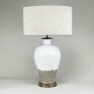 Single Medium White Hand Made Ceramic Lamps On Antique Brass Bases (T5094)