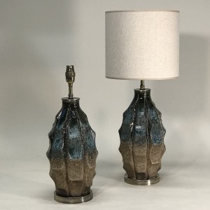 Pair Of Small Blue And Brown Vase Shaped Mid Century Style Ceramic Lamps (T5138)