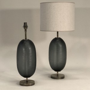 Pair Of Medium Grey Cut Glass 'happy Pill' Lamps On Antique Brass Bases (T5170)