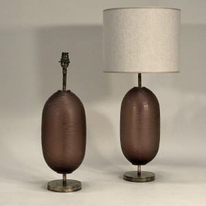 Pair Of Medium Rose/pink Cut Glass 'happy Pill' Lamps On Antique Brass Bases (T5171)
