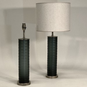Pair Of Small Green/Grey Cut Glass 'rolo' Lamps On Antique Brass Bases (T5178)