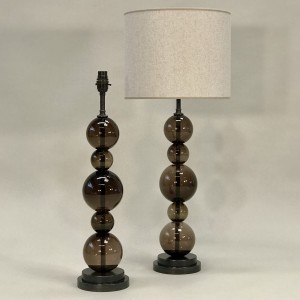 Pair Of Large Brown (bronze) Glass Ball Lamps On Bronze Brass Bases (T5198)
