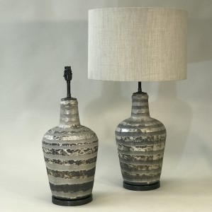 Pair Of Large Silver Mirrored Glass Lamps On Brushed Brown Bronze Bases (T5266)