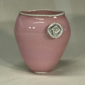 Coco Glass Vase Pink & Body With Cream Rim & Camelia (T5285)