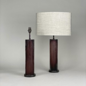Pair Of Medium Purple 'bark' Cut Glass Lamps With Brown Bronze Bases (T5438)
