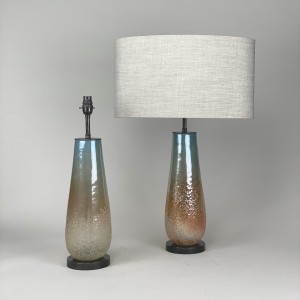 Pair Of Medium Textured Blue Bronze Glass Lamps On Brown Bronze Bases (T5447)