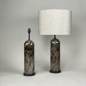 Pair Of Medium Brown 'tortoise' Glass Dome Lamps With Brown Bronze Bases (T5488)