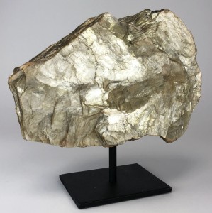 Gold Mica Mineral on Brown Bronze Stand (T5712)