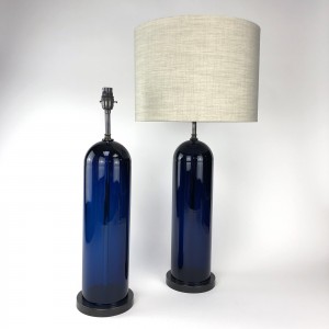 Pair of Medium Navy Blue Dome Lamps on Brown Bronze Bases (T5824)