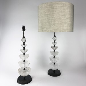 Pair of Large Rock Crystal 'Fountain' Lamps on Round Brown Bronze Bases (T5834)