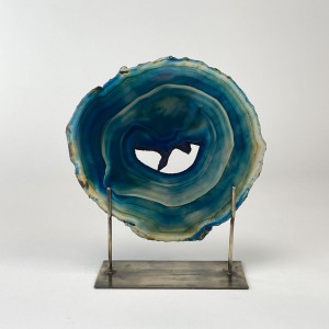 Teal Large Agate on Antique Brass Stand (T5979)