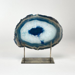 Teal Large Agate on Antique Brass Stand (T5983)