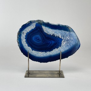Navy Large Agate on Antique Brass Stand (T5987)