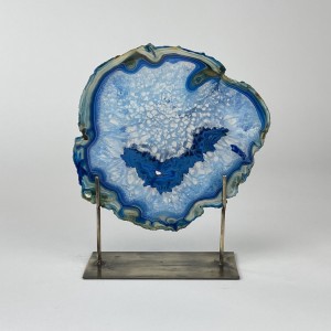 Navy Large Agate on Antique Brass Stand (T5991)