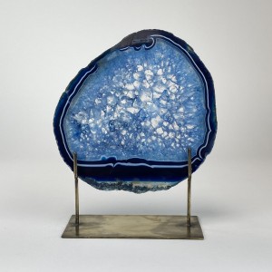 Navy Extra Large Agate on Antique Brass Stand (T6013)