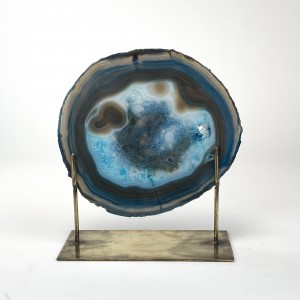 Teal Large Agate on Antique Brass Stand (T6033)