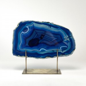 Navy Blue Massive Agate on Antique Brass Stand (T6073)