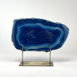 Navy Blue Massive Agate on Antique Brass Stand (T6074)