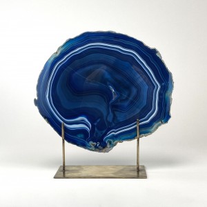 Navy Blue Massive Agate on Antique Brass Stand (T6076)