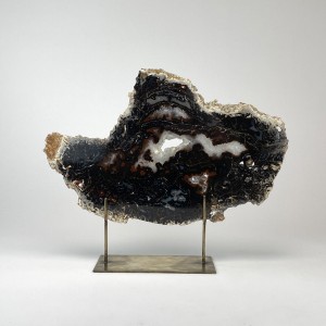 Black Massive Agate on Antique Brass Stand (T6085)