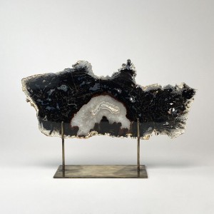 Black Massive Agate on Antique Brass Stand (T6086)