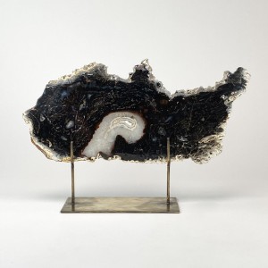 Extra Large Black Agate on Antique Brass Stand (T6087)