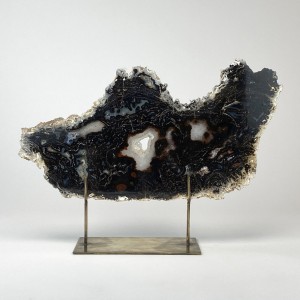 Black Massive Agate on Antique Brass Stand (T6089)