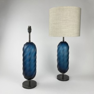 Pair of Blue Glass 'Bali Twist, Happy Pill' Table Lamps on Brown Bronze Bases (T6111)