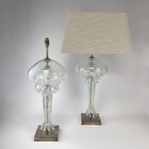 Pair of Large Clear Jellyfish Glass Table Lamps on Antique Brass Bases (T6113)