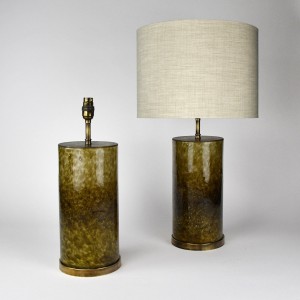 Pair of Gold / Brown Bubble Glass Lamps on Antique Brass Bases (T6168)
