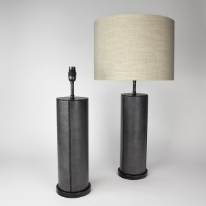 Pair of Grey Leather Table Lamps on Brown Bronze Bases (T6170)