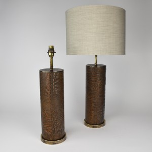 Pair of 'Crocodile' Effect Leather Table Lamps on Antique Brass Bases (T6176)