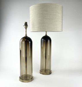 Pair of Medium Brown Dome Glass Lamps on Antique Brass Bases (T6344)