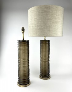 Pair of Large 'Slinky' Brown Glass Lamps with Antique Brass Bases (T6345)
