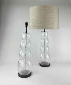Pair of Large Clear 'Bubble Effect' Glass Table Lamps on Brown Bronze Bases (T6348)
