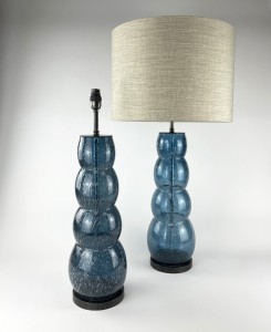 Pair of Large Blue 'Bubble Effect' Glass Table Lamps on Brown Bronze Bases (T6350)