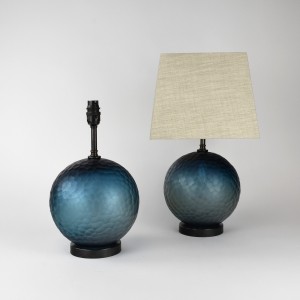 Pair of Blue Battuto Ball Glass Table Lamps on Brown Bronze Bases (T6355)