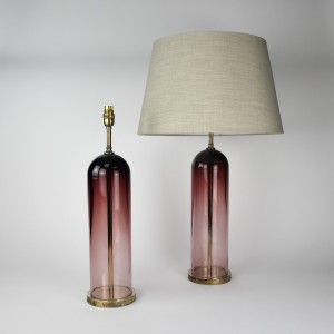 Pair of Medium 'Tea' Glass Dome Lamps on Antique Brass Bases (T6364)