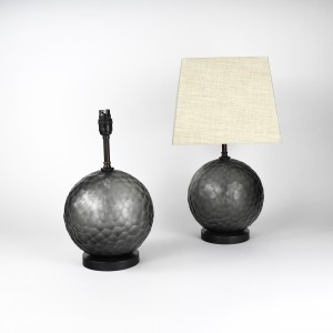 Pair of Small Grey Round Snowball Glass Table Lamps on Brown Bronze Bases (T6381)