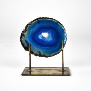 Small Blue Agate on Antique Brass Stand (T6450)