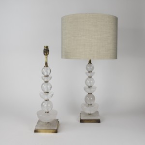 Pair of Medium Rock Crystal Table Lamps on Antique Brass Bases (T6505)