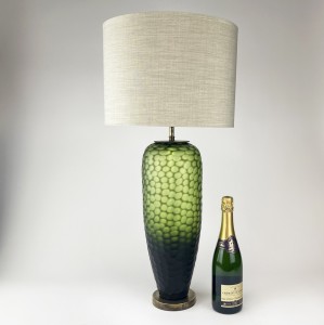 Single Large Green Cut Lamp on Antique Brass Bases (T6546)