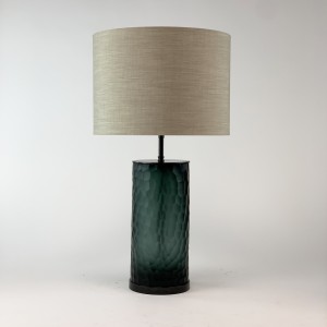 Single Grey Blue Cut Glass Lamp On Brown Bronze Bases (T6661)