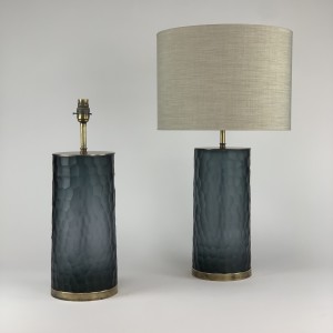 Pair Of Grey Cut Glass Lamps On antique Brass Bases (T6677)