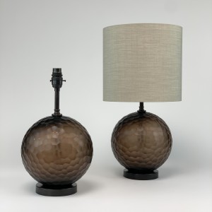 Pair of Small Brown Round Snowball Glass Table Lamps on Brown Bronze Bases (T6684)