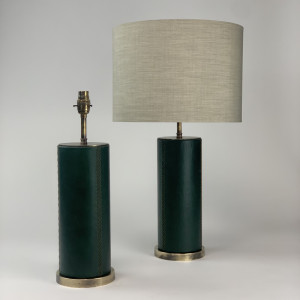Green Leather Lamps On Antique Brass Bases (T6691)